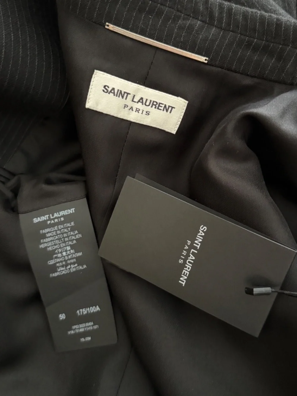 Saint Laurent YSL Black Micro Pinstripe Wool Tailleur Blazer Jacket